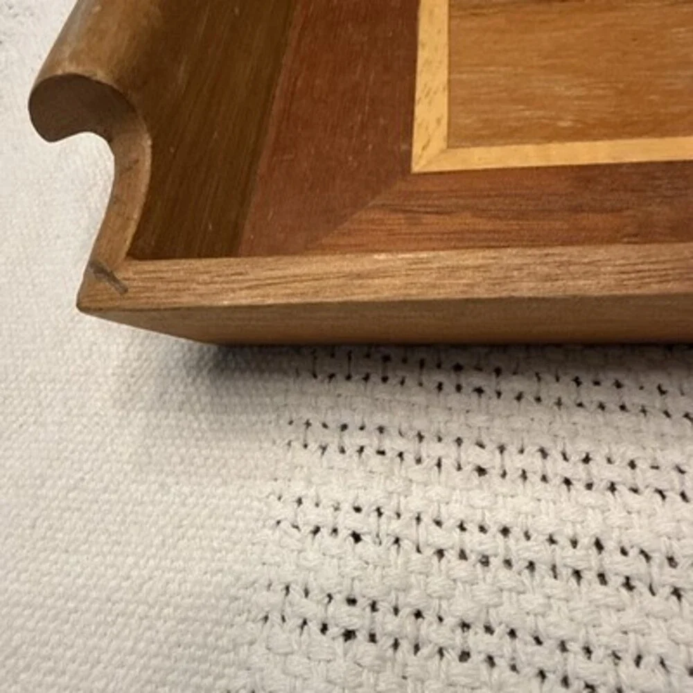 Vintage Mahogany/Teak Wood Serving Tray 19 X 12 Geese Heart Inlayed